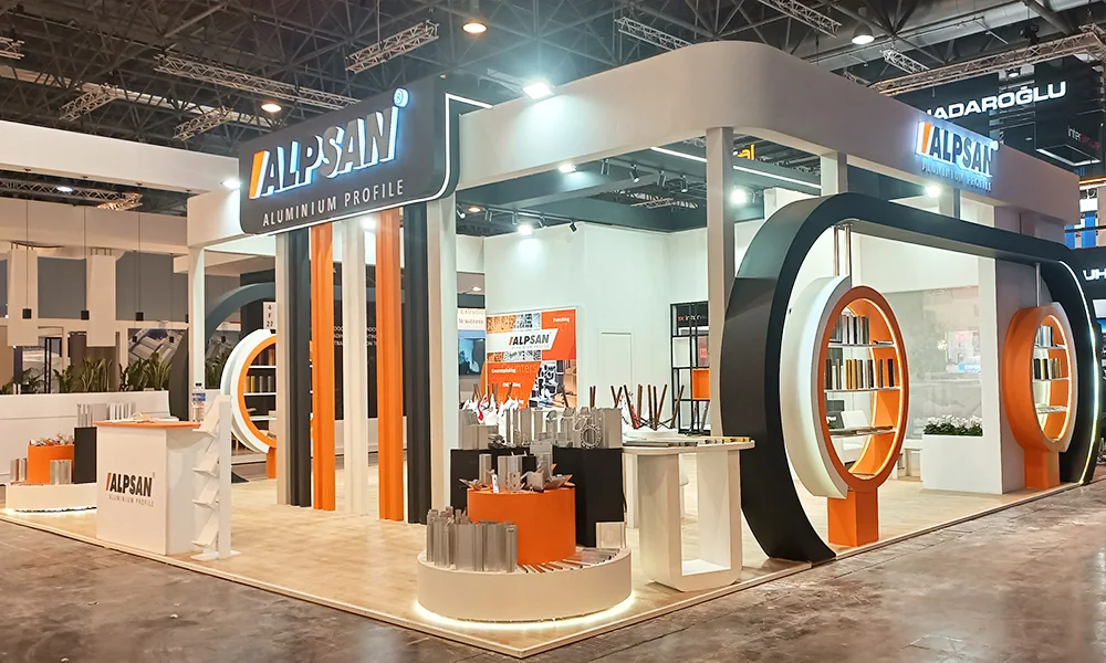 Product display and meeting area inside a custom exhibition stand